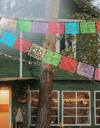 JOYIN 16 Pcs Day of the Dead Plastic Papel Picado Banner, Mexican Fiesta Hanging Banner Flags in 5 Colors, Cinco De Mayo Fiesta Mexican Party Banner Decorations
