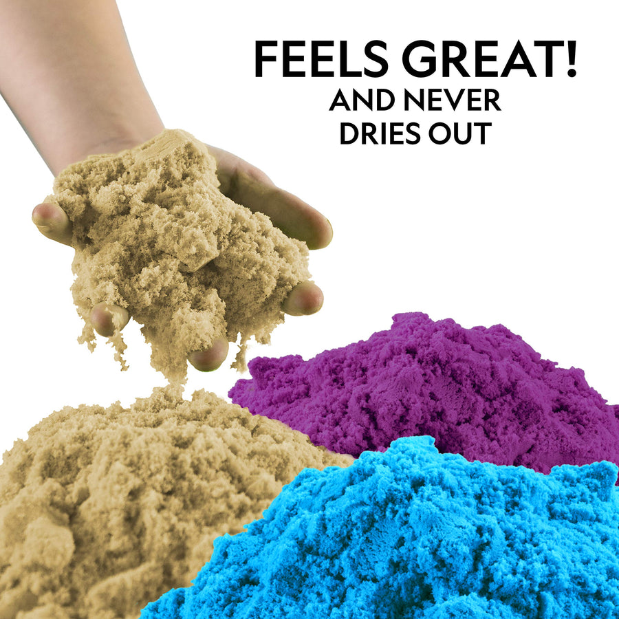 NATIONAL GEOGRAPHIC Play Sand Combo Pack - 2 LBS each of Blue, Purple and Natural Sand with Castle Molds - A Kinetic Sensory Activity