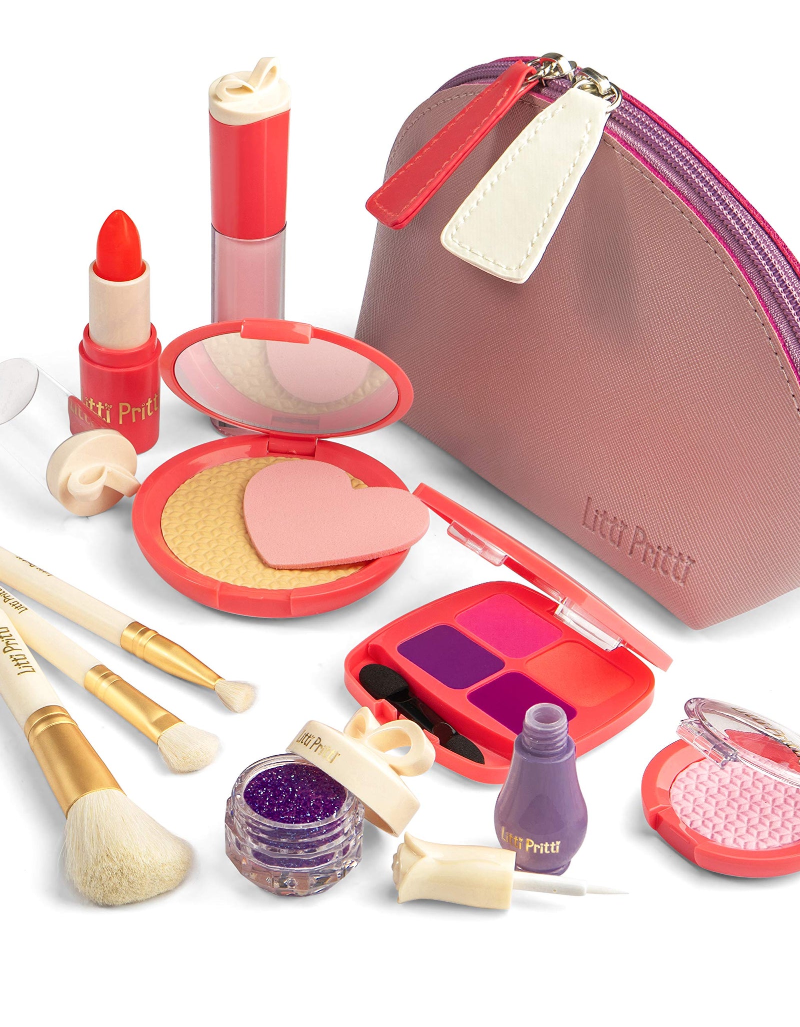 Litti Pritti Pretend Makeup for Girls - 11 Piece Play Makeup Set- Realistic Kids Makeup kit for Girl (Imitation - not Real)