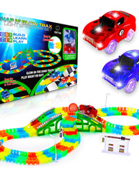 USA Toyz Glow Race Tracks and LED Toy Cars - 360pk Glow in The Dark Bendable Rainbow Race Track Set STEM Building Toys for Boys and Girls with 2 Light Up Toy Cars
