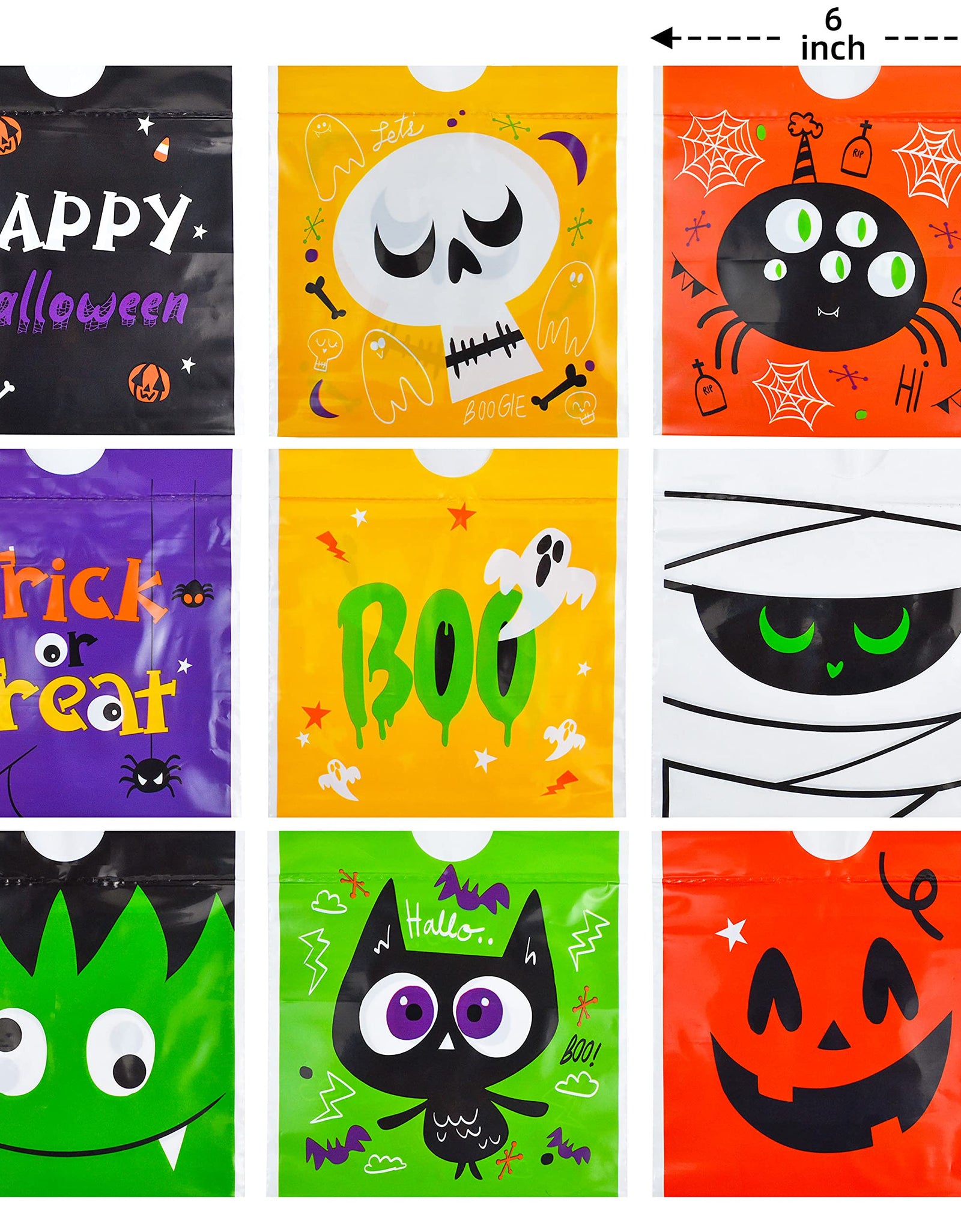 JOYIN 108 Pcs Halloween Drawstring Treat Bags with 9 Character Designs, Mini Halloween Goodie Gift Bags, Trick or Treat Candy Bags for Halloween Party Favor