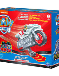 Paw Patrol, Moto Pups Wildcat’s Deluxe Pull Back Motorcycle Vehicle with Wheelie Feature and Toy Figure
