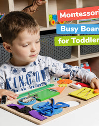 Montessori Busy Board for Toddlers - Wooden Sensory Toys - Toddler Preschool Learning Activities for Fine Motor Skills Travel Toy – Educational Learning Toys for 3 Years Old Boys & Girls
