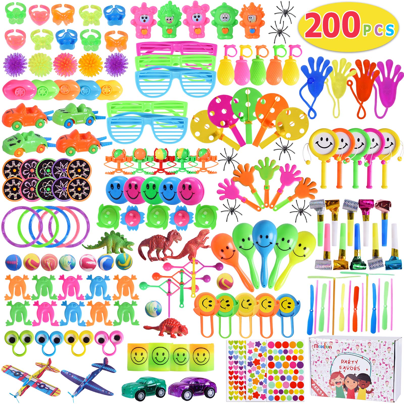 Max Fun 200Pcs Party Toys Assortment Party Favors for Kids Birthday Carnival Prizes Box Goodie Bag Fillers Classroom Rewards Pinata Filler Toys Treasure Box