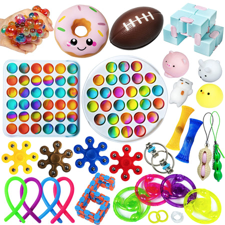 Gmajdar Fidget Sensory Toys Pack, Tie Dye Bubble Sensory Fidget Popper Poppets Toy Set Box, Anti Anxiety Stress Relief Squeeze Ball Beans Mochis Xmas Novelty Toys Bundle for Kids Adults