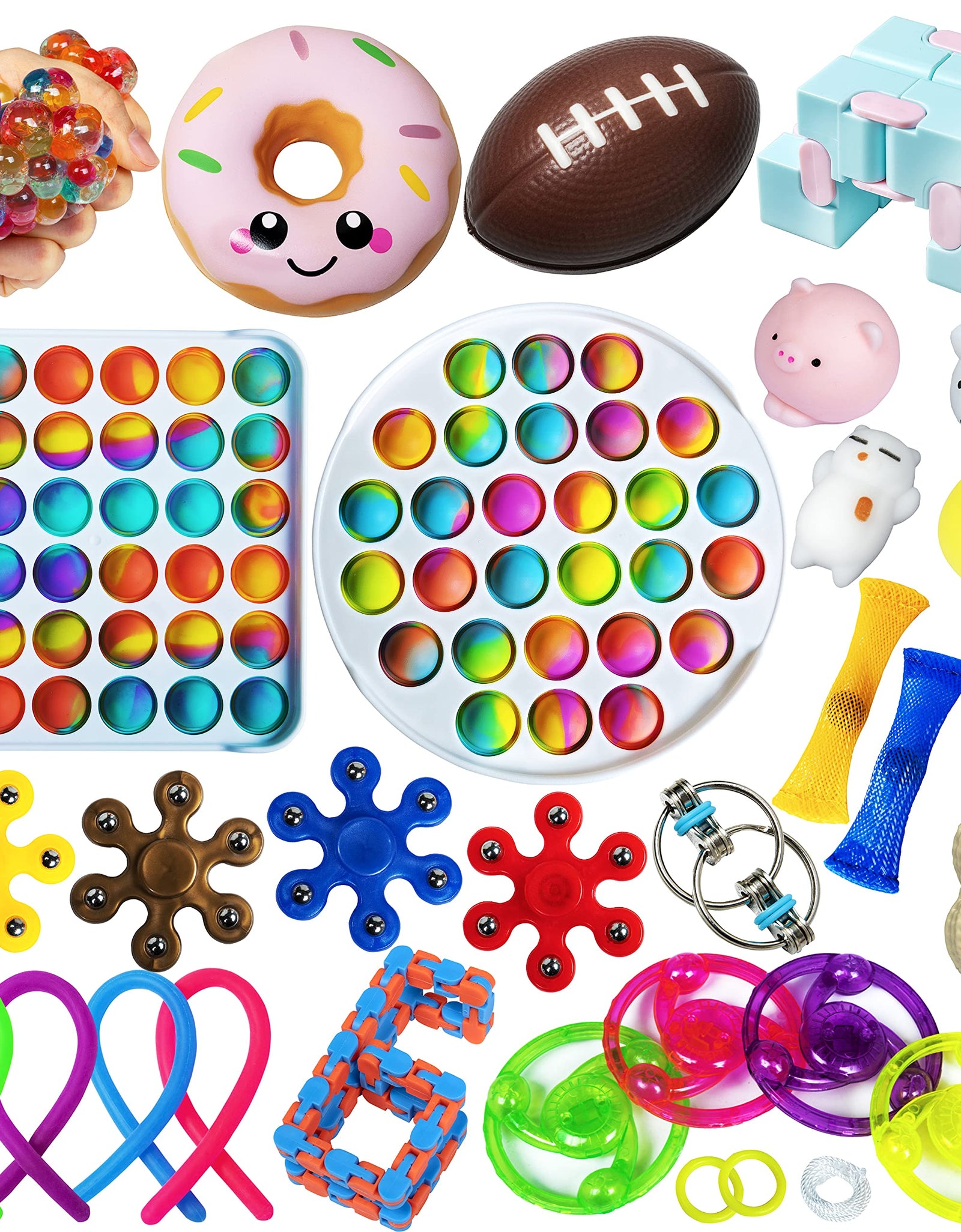 Gmajdar Fidget Sensory Toys Pack, Tie Dye Bubble Sensory Fidget Popper Poppets Toy Set Box, Anti Anxiety Stress Relief Squeeze Ball Beans Mochis Xmas Novelty Toys Bundle for Kids Adults