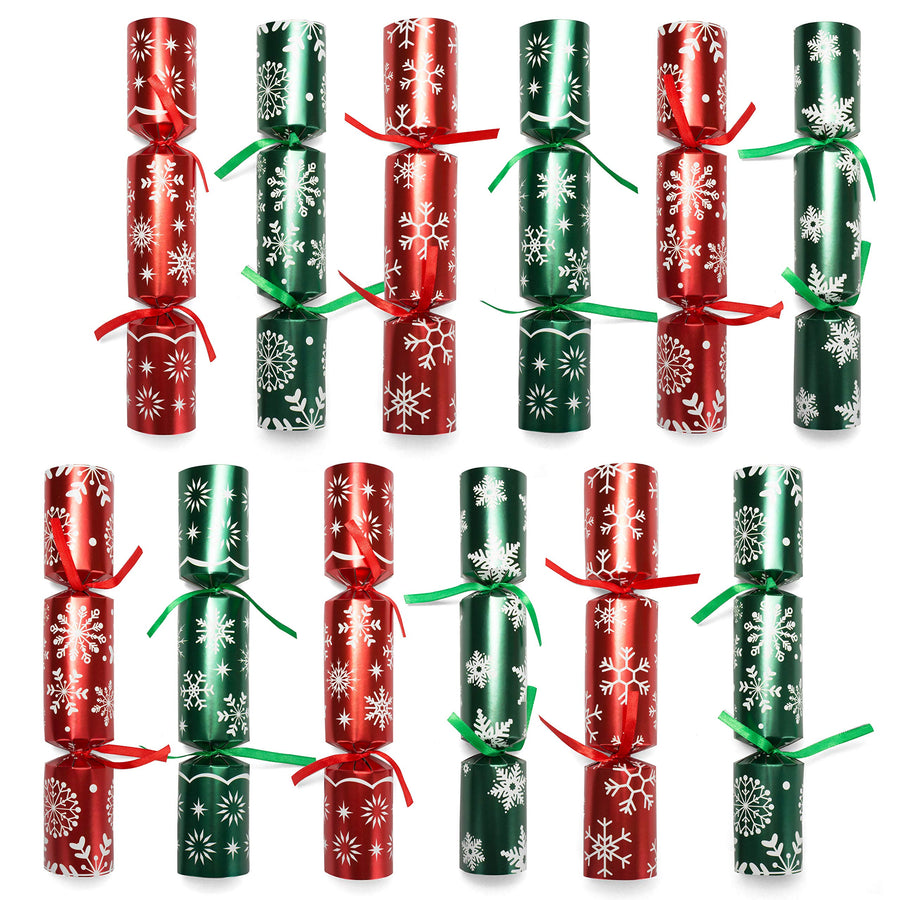 10” Christmas Party Table Favor(12 Pack) with Red & Green Snowflake Design, with Party Hat, Joke & Little Gift Inside, for Xmas Gift, Christmas Seasonal Holiday Dinner Traditions