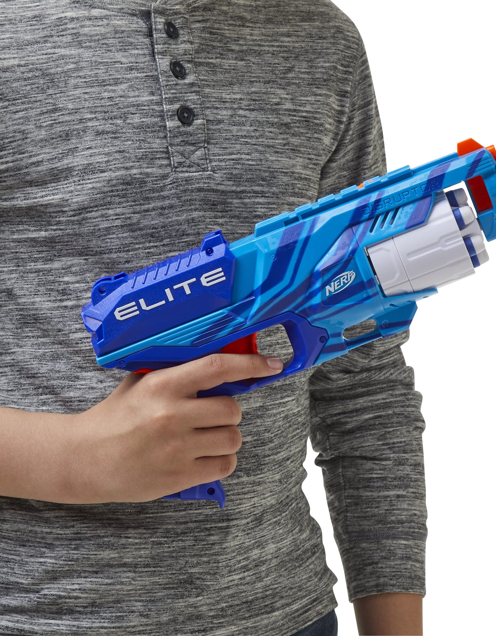 NERF Elite Disruptor Blaster Reflex Blue -- 6-Dart Rotating Drum, 6 Official Elite Darts, Slam Fire (Amazon Exclusive)