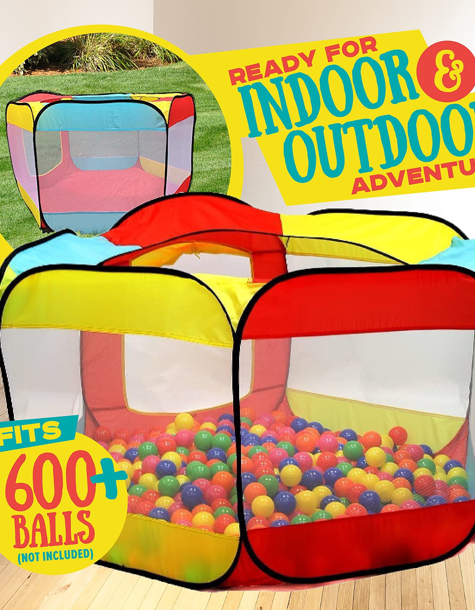 Kiddey Ball Pit Play Tent for Kids - 6-Sided Ball Pit for Kids Toddlers and Baby - Fill with Plastic Balls (Balls Not Included) or Use As an Indoor / Outdoor Play Tent Great Gift Idea