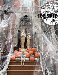 1200 sqft Spider Webs Halloween Decorations, Super Stretch Spider Web Cobwebs with 100 Plastic Fake Spiders Haunted House Yard Creepy Scene Props Indoor Outdoor Decor and Halloween Party Supplies (300g/10.58 oz)
