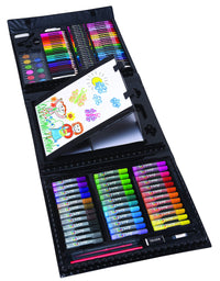 Art 101 USA Budding Artist 154 Pc Junior Artist Trifold Easel Art Set, Includes markers, crayons, oil pastels, watercolor paints, and colored pencils, Case includes pop up easel, Portable Art Studio , White
