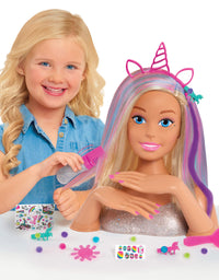 Barbie Deluxe 20-Piece Glitter and Go Styling Head, Blonde Hair and Unicorn Headband, by Just Play
