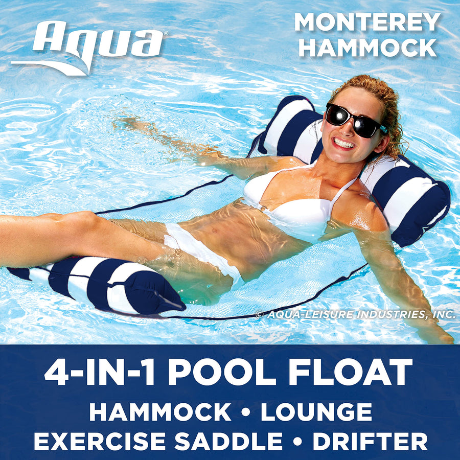 Aqua 4-in-1 Monterey Pool Hammock & Float, 50% Thicker, Patented Non-Stick PVC, Multi-Purpose Water Hammock (Saddle, Chair, Hammock, Drifter) Pool Chair for Adults - Navy
