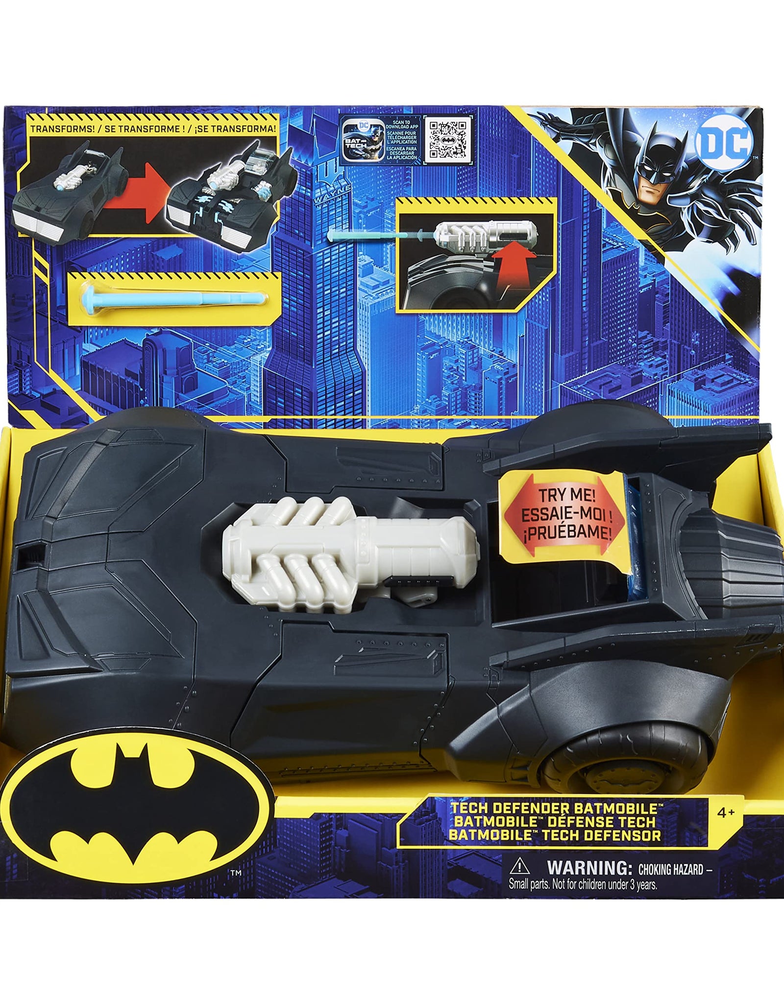 DC Comics Batman, Tech Defender Batmobile, Transforming Vehicle with Blaster Launcher, Kids Toys for Boys Ages 4 and Up
