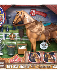 Sunny Days Entertainment Quarter Horse with Moveable Head, Realistic Sound and 14 Grooming Accessories - Blue Ribbon Champions Deluxe Toy Horses
