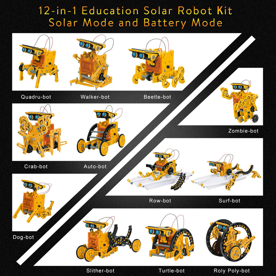 STEM Solar Robot Toys 12-in-1, 190 Pieces Solar and Cell Powered 2 in 1, Educational DIY Assembly Kit Science Building Set Gifts for Kids Aged 8+