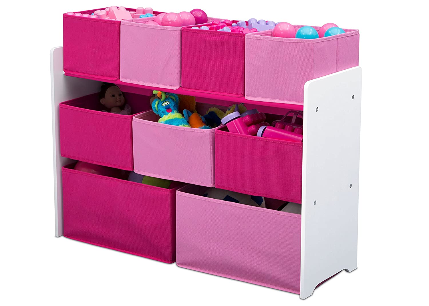 Delta Children Deluxe Multi-Bin Toy Organizer with Storage Bins, White/Pink Bins