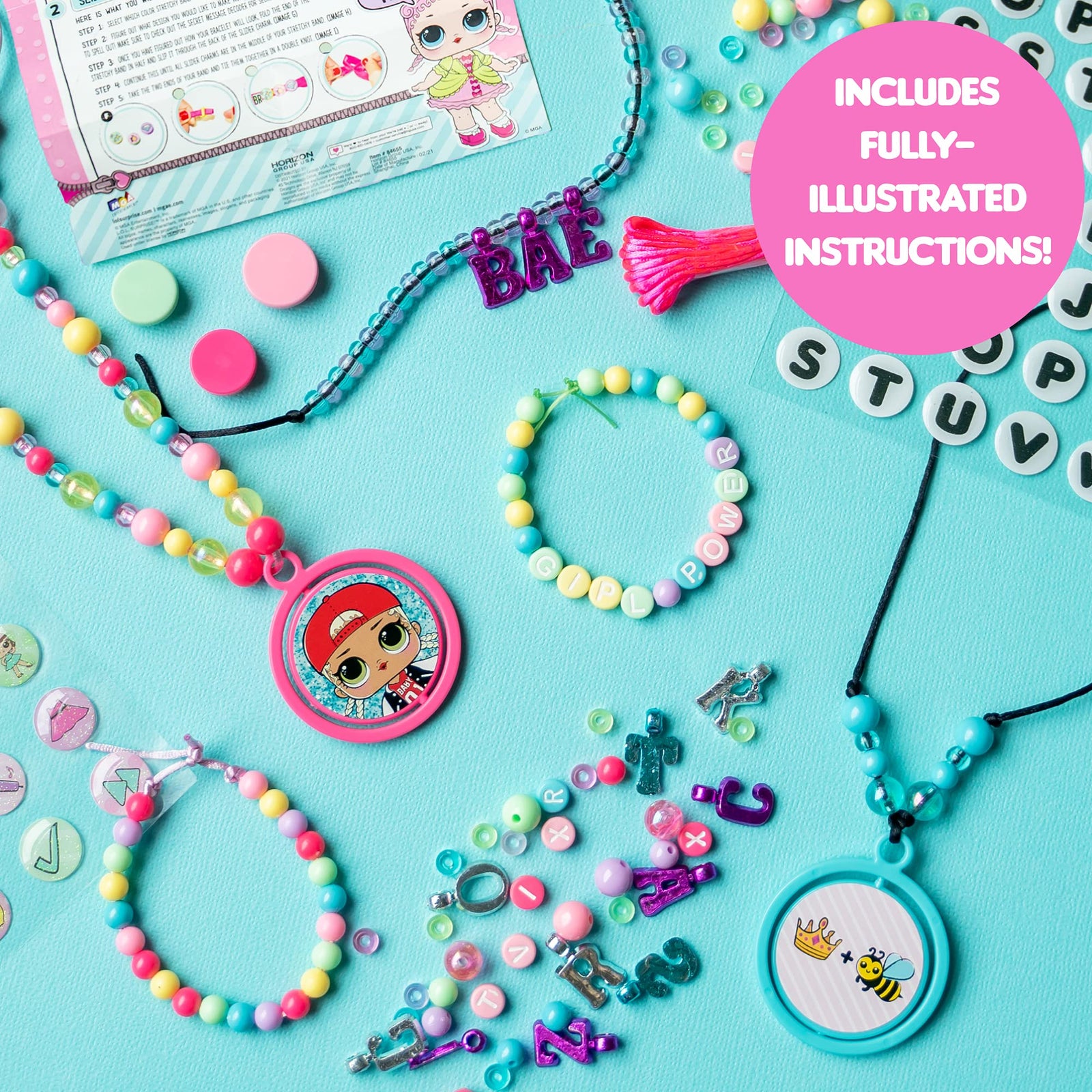L.O.L. Surprise! Secret Message Jewelry - LOL Dolls DIY Jewelry Making Craft Kit - Create Bracelets & Accessories with 400+ Beads & Charms, Sticker Sheets, Secret Decoder & More - Great Gift for Girls