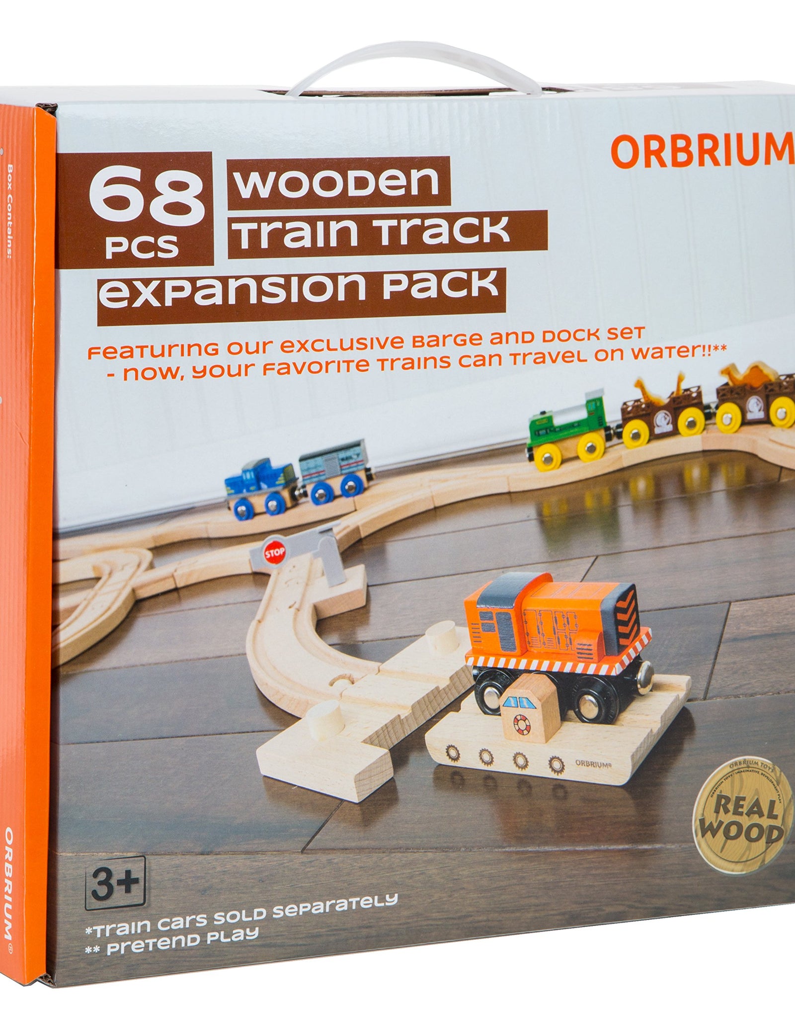 Orbrium Toys 68 Pcs Wooden Train Track Expansion Pack Compatible with Thomas Wooden Train, Brio, Thomas The Tank Engine