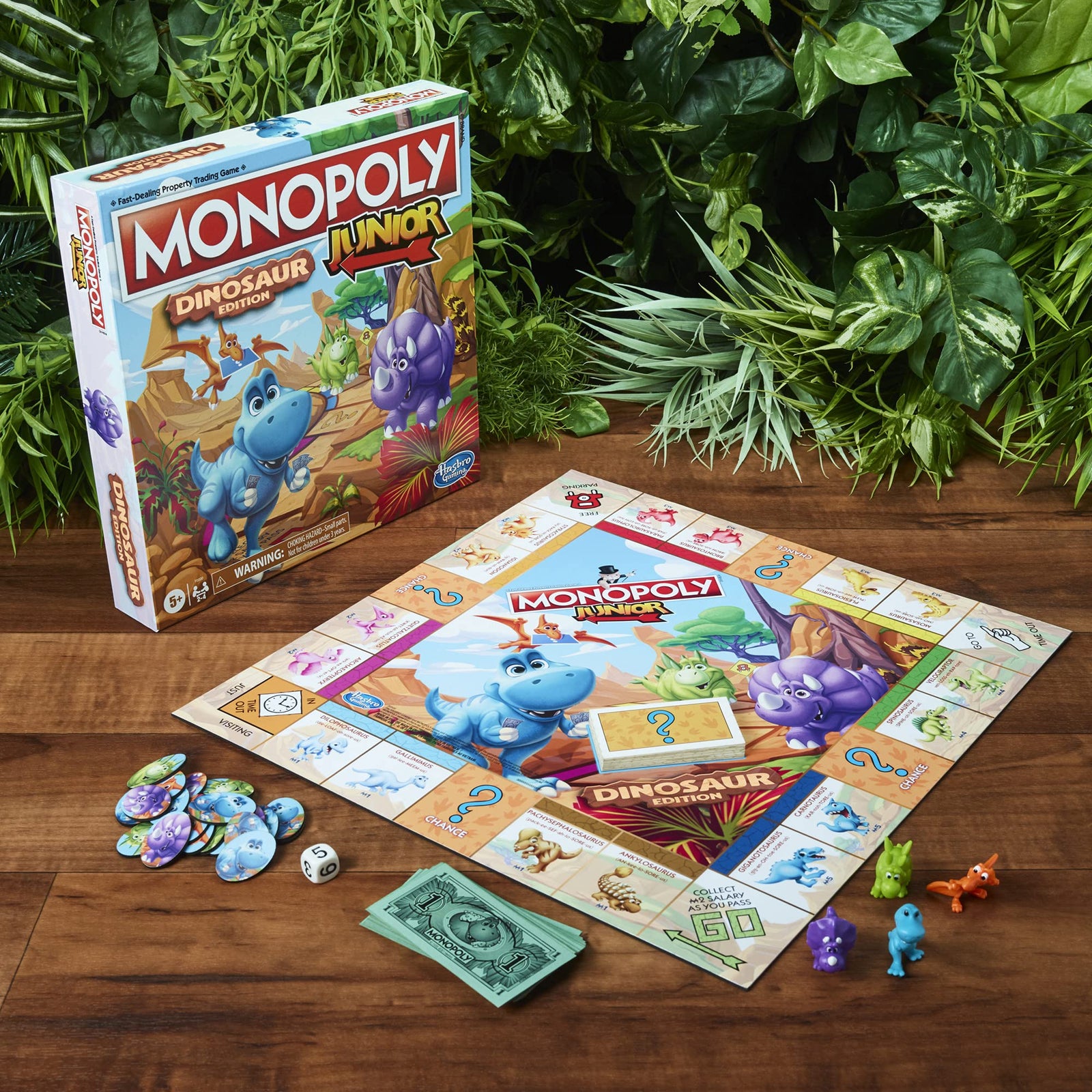 Hasbro Gaming Monopoly Junior: Dinosaur Edition Board Game for 2-4 Players, Fun Indoor Games for Kids Ages 5 and Up, Dinosaur Theme (Amazon Exclusive)