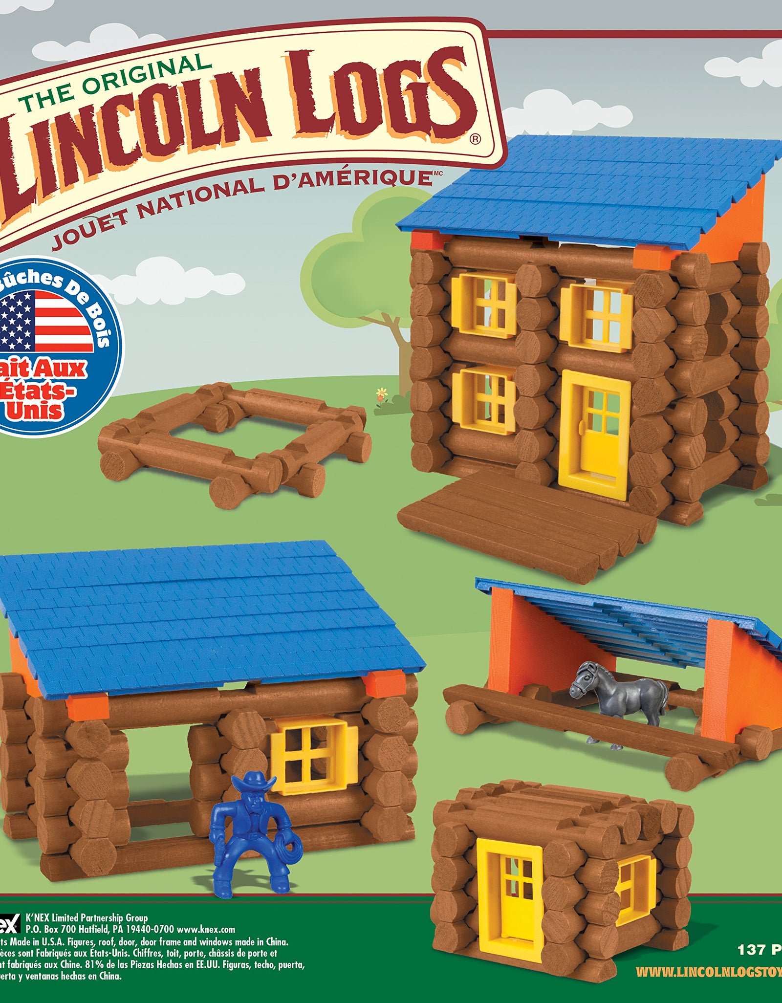 LINCOLN LOGS – Oak Creek Lodge – 137 Pieces - Real Wood Logs-Ages 3+ - Best Retro Building Gift Set for Boys/Girls – Creative Construction Engineering – Top Blocks Game Kit - Preschool Education Toy