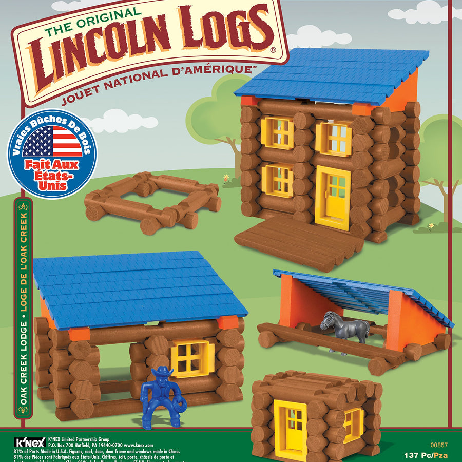LINCOLN LOGS – Oak Creek Lodge – 137 Pieces - Real Wood Logs-Ages 3+ - Best Retro Building Gift Set for Boys/Girls – Creative Construction Engineering – Top Blocks Game Kit - Preschool Education Toy
