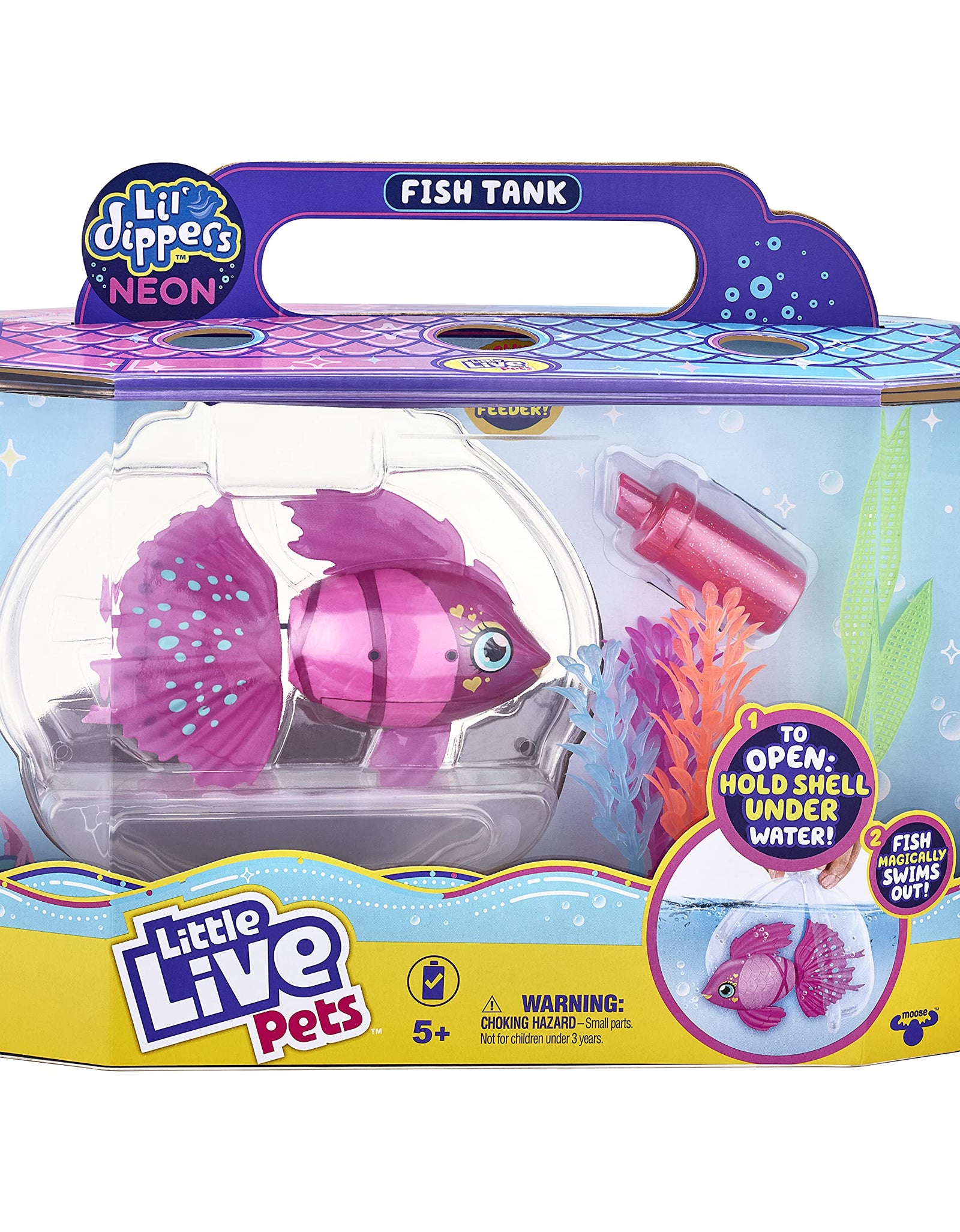 Little Live Pets - Lil' Dippers Fish Tank: Splasherina| Interactive Toy Fish & Tank , Magically Comes Alive in Water, Feed and Swims Like A Real Fish