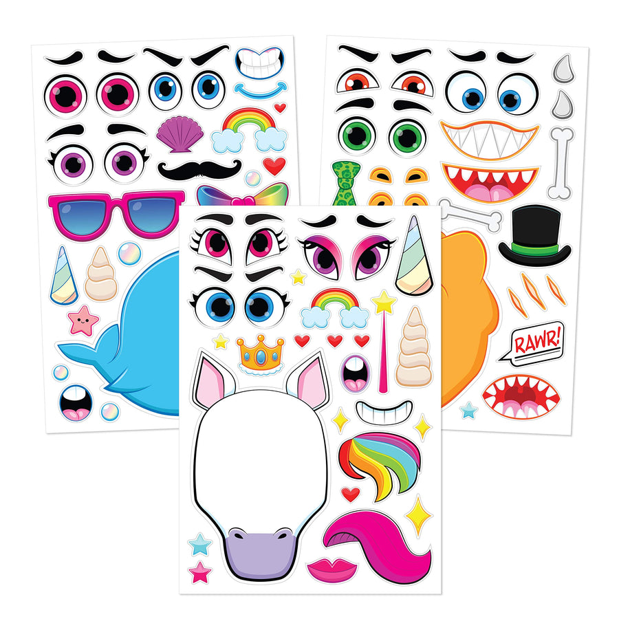 JOYIN 36 PCS Make-a-face Sticker Sheets Make Your Own Animal Mix and Match Sticker Sheets with Safaris, Sea and Fantasy Animals Kids Party Favor Supplies Craft