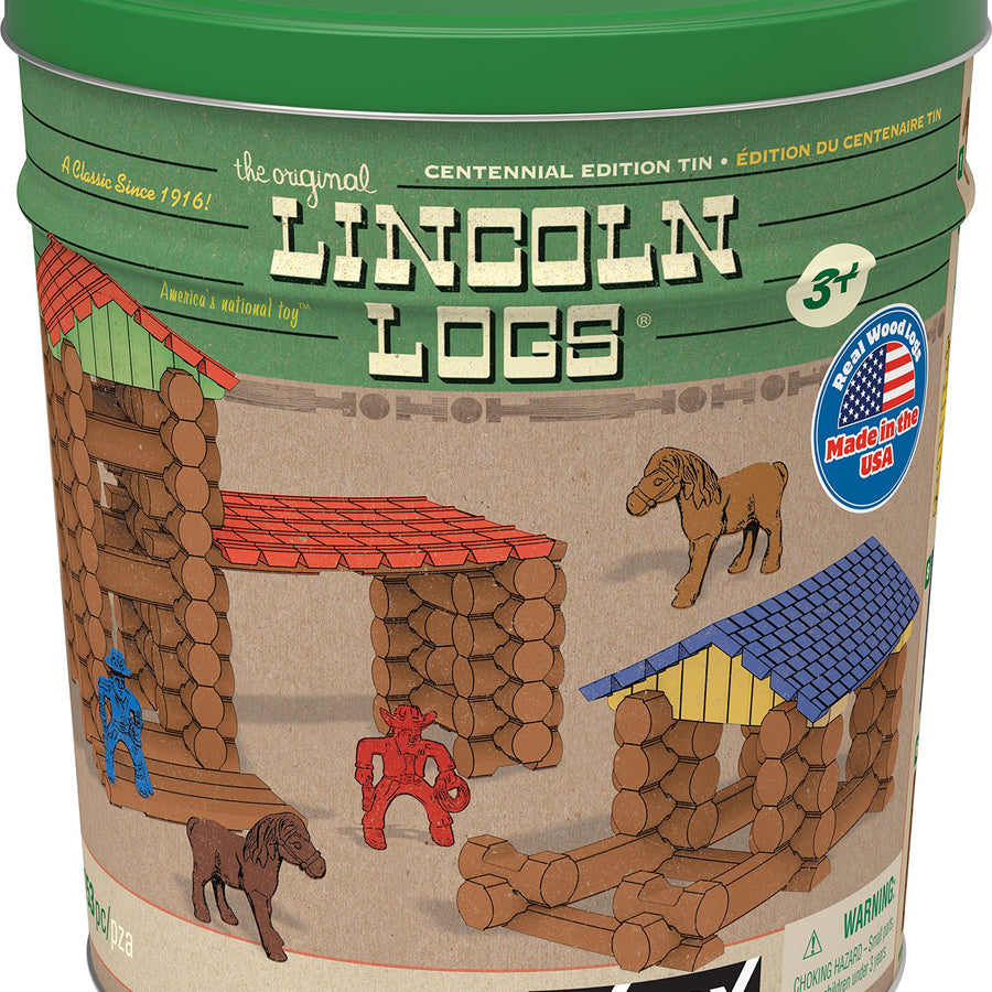 Lincoln Logs Centennial Edition Tin Amazon Exclusive-150+ Pieces-Real Wood-Ages 3+-Best Retro Building Gift Set for Boys/Girls-Creative Construction Engineering-Top Blocks Kit-Preschool Education Toy