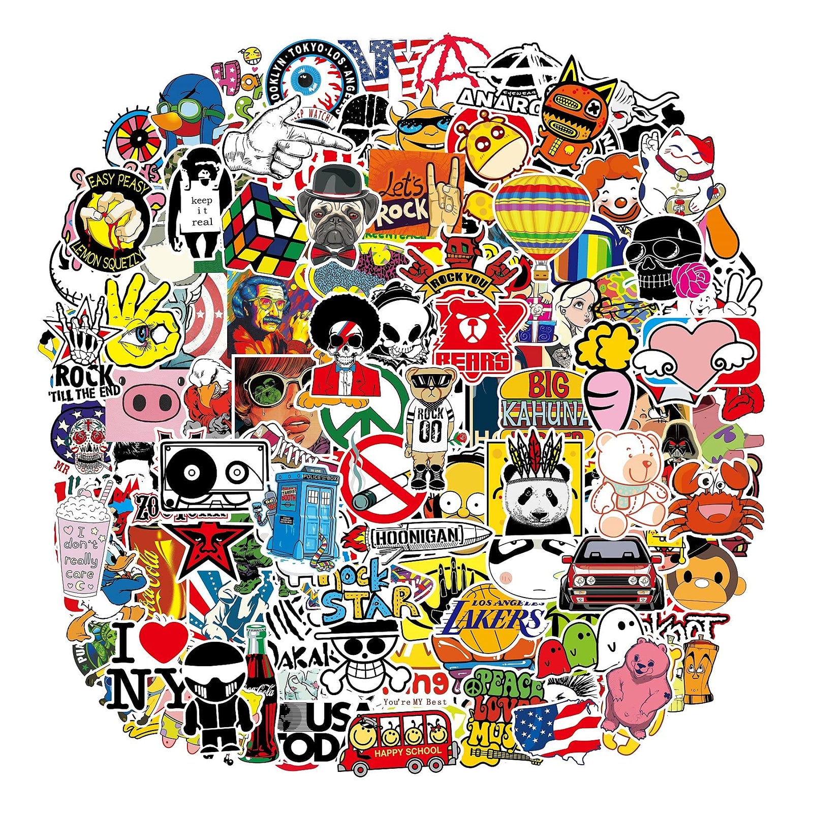 Cool Stickers Decals 106 Pack Random Sticker for Skateboard Helmet Laptop Bicycle Hypebeast Bomb Stickers