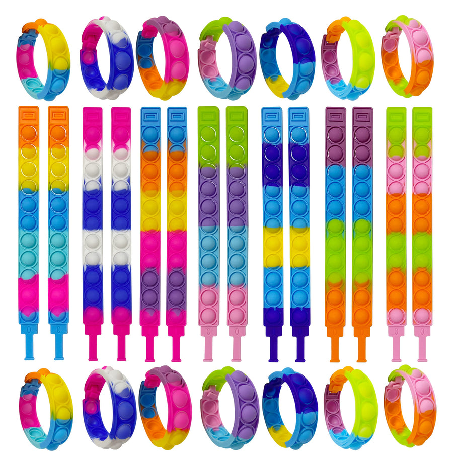 SUYESEN 28 Pcs Fidget Bracelet Stress Relief Wristband Fidget Toys Push Pop Bubble Sensory Fidget Hand Finger