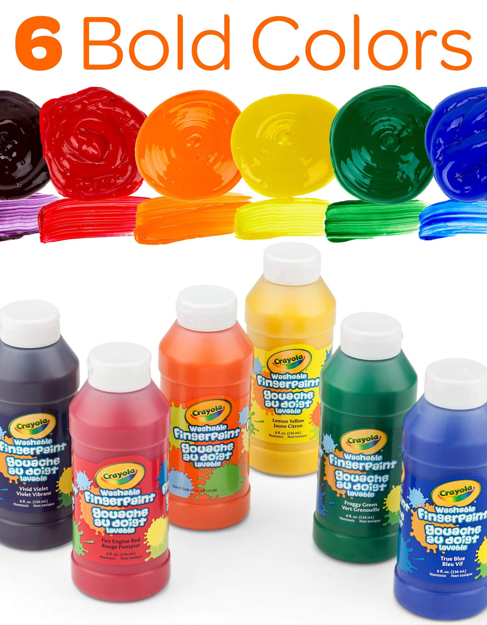 Crayola Washable Finger Paints, 6 Count, School Painting Supplies, Gifts for Kids, 3, 4, 5, 6, 7
