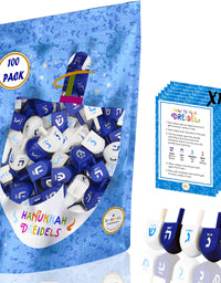 Hanukkah Dreidel Bulk Solid Blue & White Wooden Dreidels Hand Painted - Game Instructions Included! (4-Pack)
