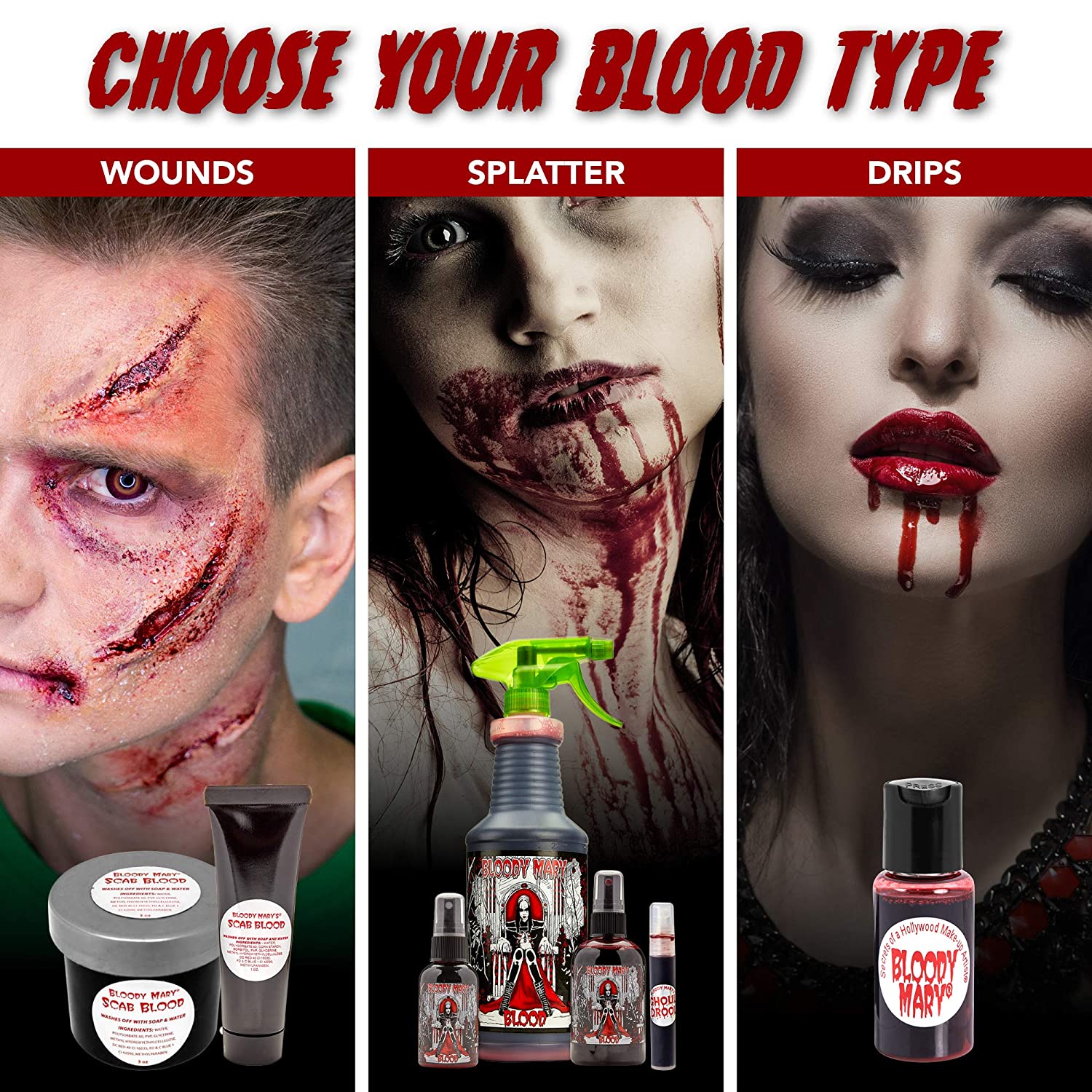 Bloody Mary Fake Blood Makeup Spray - 0.25oz - for Theater and Costume or Halloween Zombie, Vampire and Monster Dress Up
