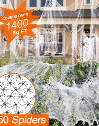1400 sqft Halloween Spider Webs Decorations with 150 Extra Fake Spiders, Super Stretchy Cobwebs for Halloween decor Indoor and Outdoor
