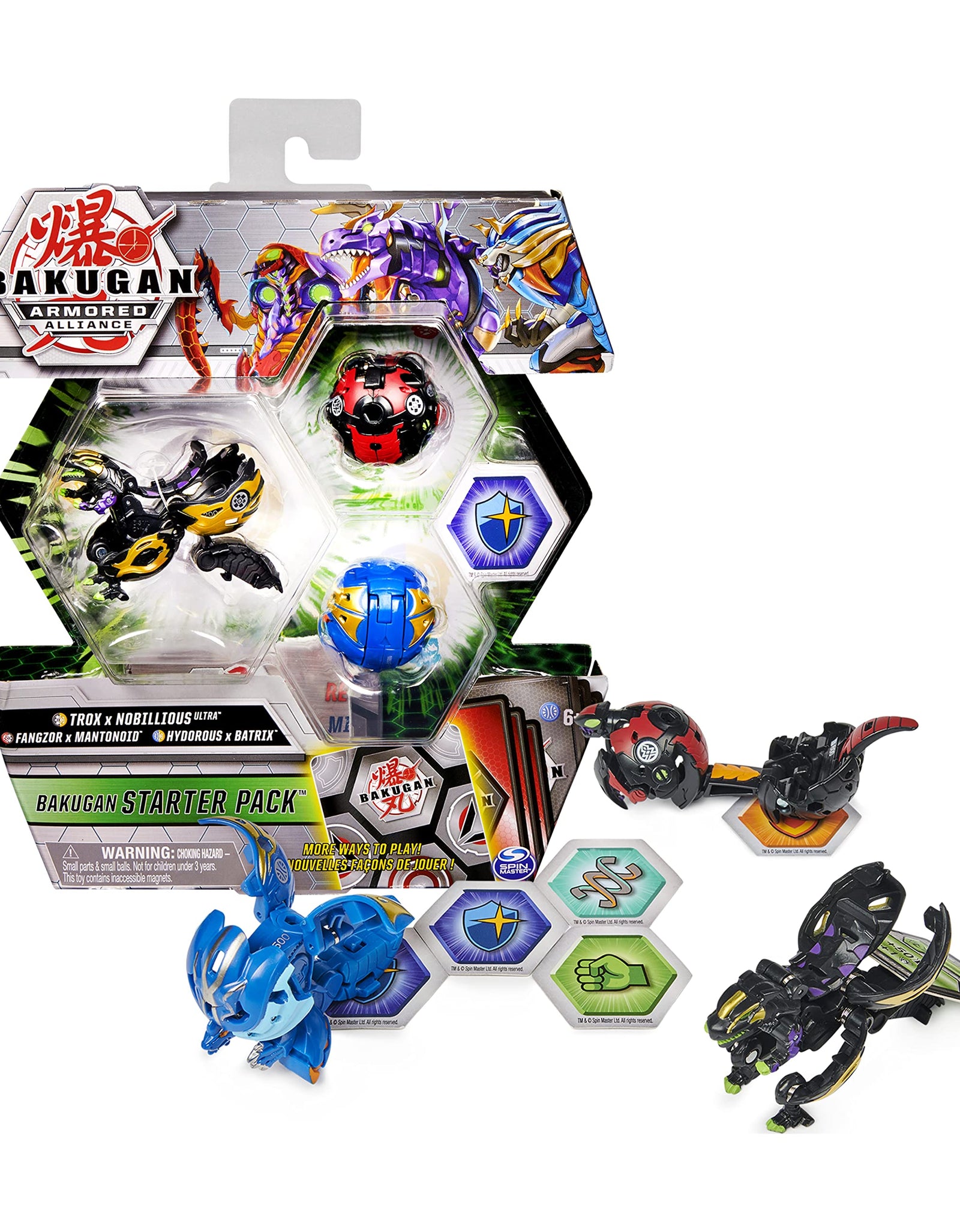 Bakugan Starter Pack 3-Pack, Fused Trox x Nobilious Ultra, Armored Alliance Collectible Action Figures