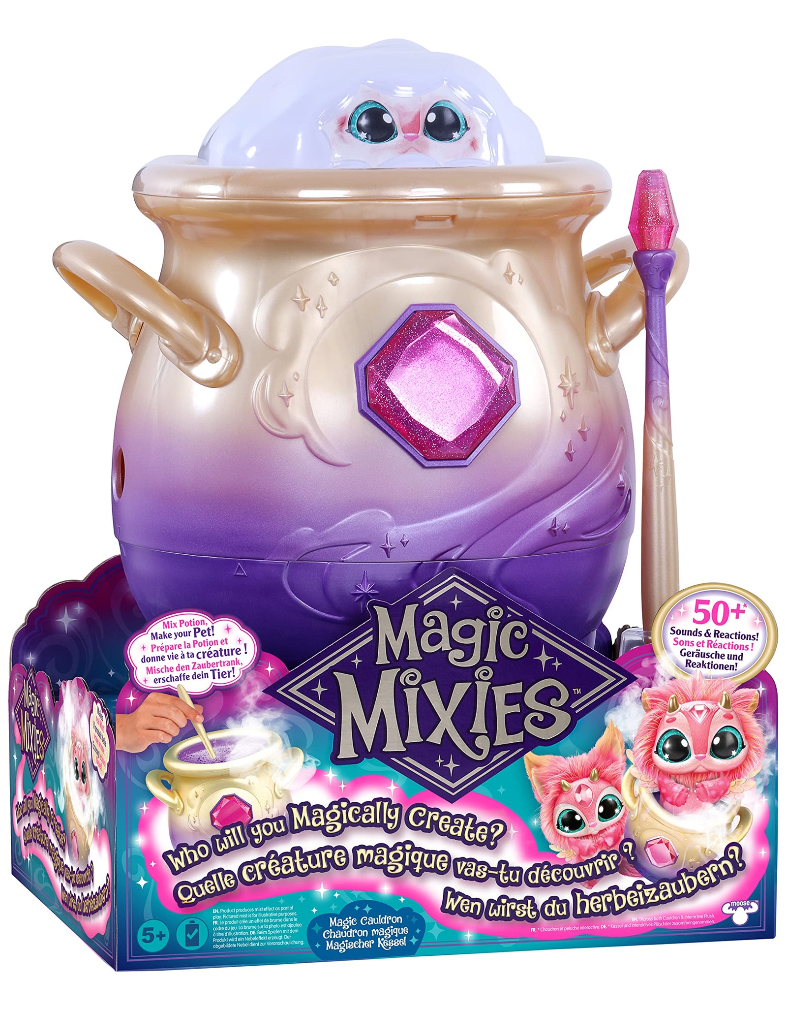 Magic Mixies Magical Misting Cauldron with Interactive 8 inch Pink Plush Toy and 50+ Sounds and Reactions