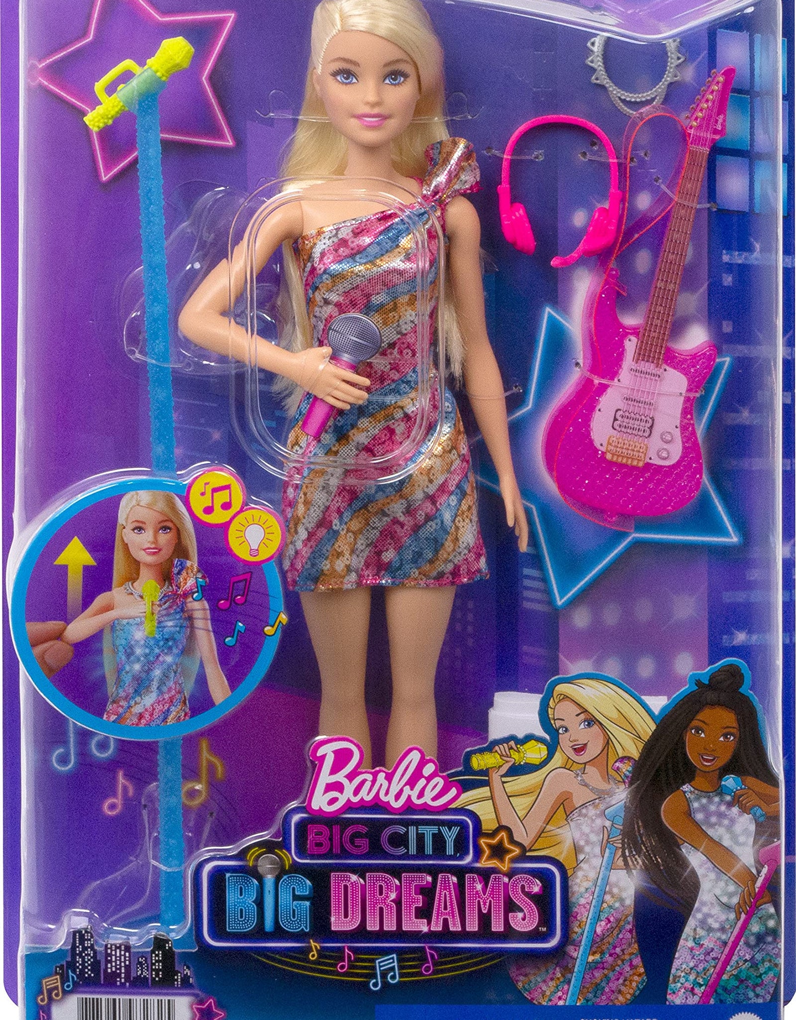 Barbie: Big City, Big Dreams Singing Barbie “Malibu” Roberts Doll (11.5-in Blonde) with Music, Light-Up Feature, Microphone & Accessories, Gift for 3 to 7 Year Olds