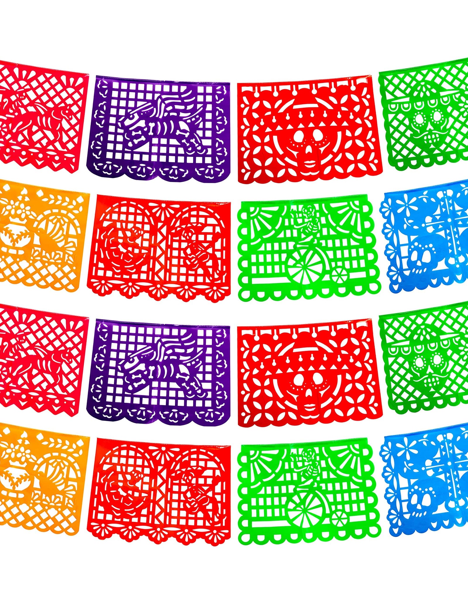 JOYIN 16 Pcs Day of the Dead Plastic Papel Picado Banner, Mexican Fiesta Hanging Banner Flags in 5 Colors, Cinco De Mayo Fiesta Mexican Party Banner Decorations
