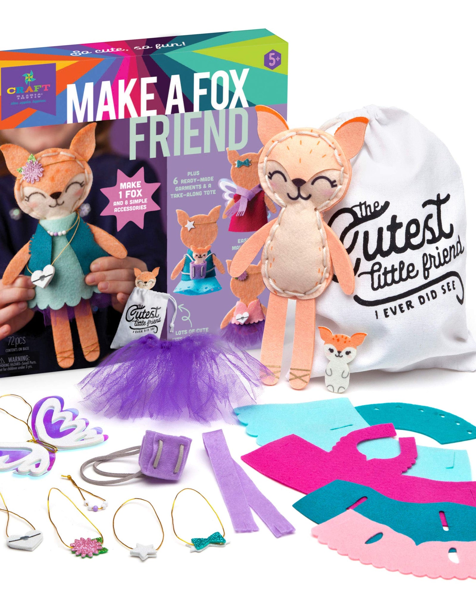 Craft-tastic – Make a Fox Friend Craft Kit – Learn to Make 1 Easy-to-Sew Stuffie with Clothes & Accessories