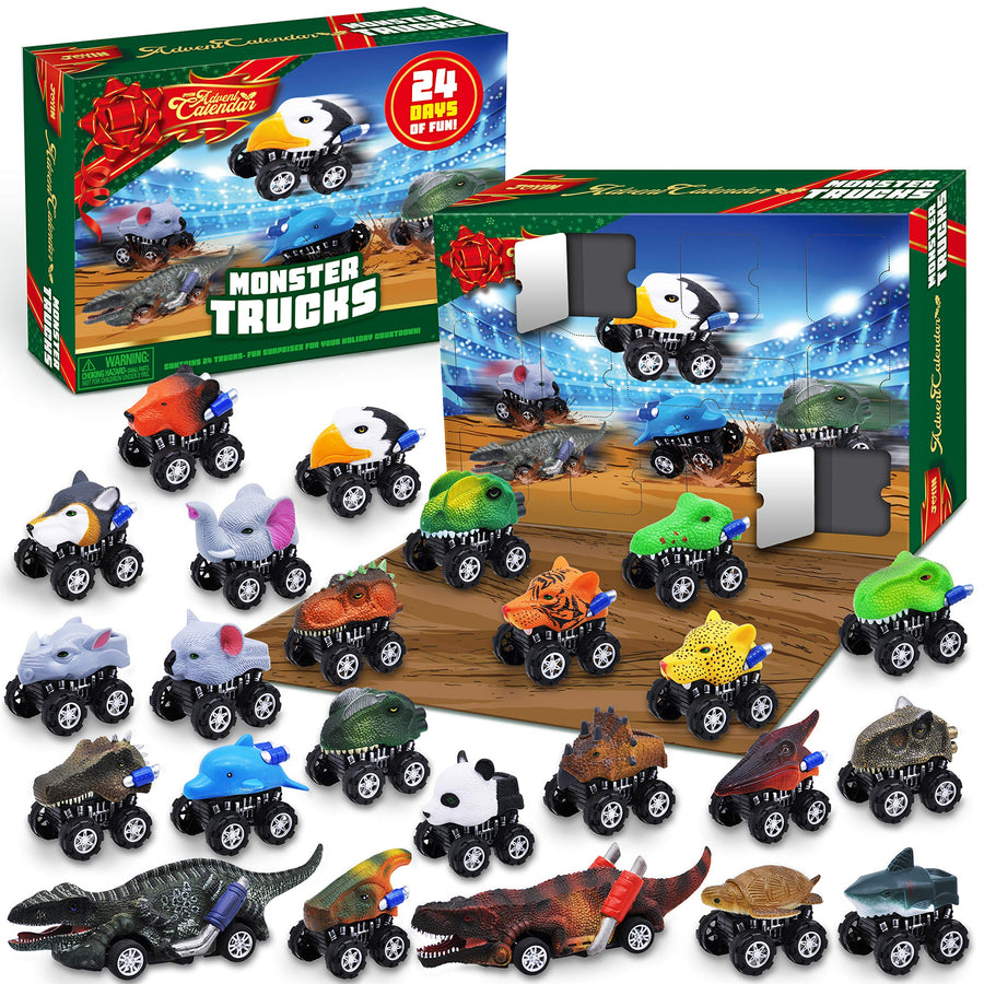 JOYIN 2021 Advent Calendar Kids Christmas 24 Days Countdown Calendar Toys for Kids with Monster Truck Toys Set
