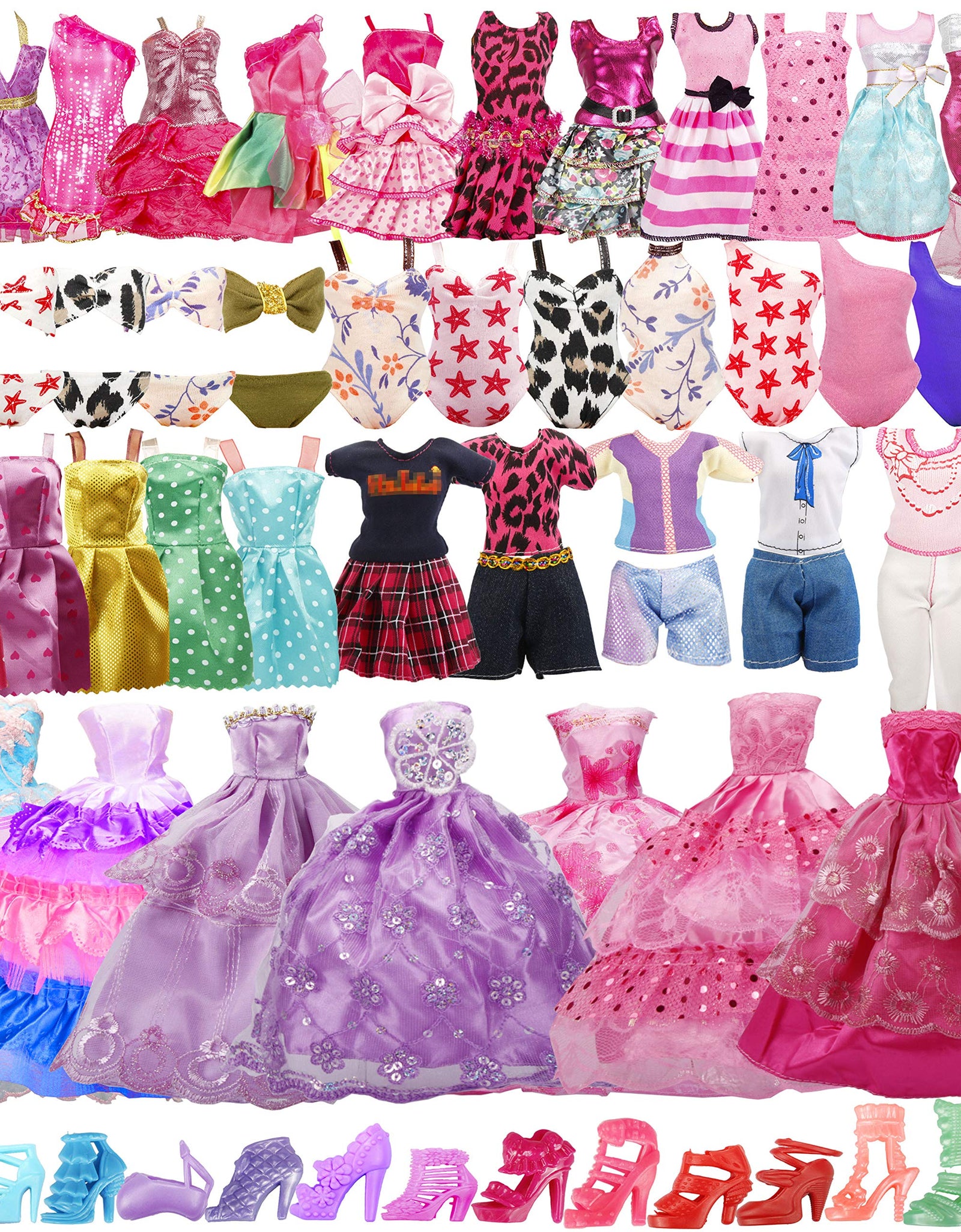 35 Pack Handmade Doll Clothes Including 5 Wedding Gown Dresses 5 Fashion Dresses 4 Braces Skirt 3 Tops and Pants 3 Bikini Swimsuits 15 Shoes and Bonus 10 Hangers for 11.5 Inch Dolls