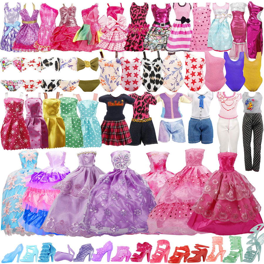 35 Pack Handmade Doll Clothes Including 5 Wedding Gown Dresses 5 Fashion Dresses 4 Braces Skirt 3 Tops and Pants 3 Bikini Swimsuits 15 Shoes and Bonus 10 Hangers for 11.5 Inch Dolls