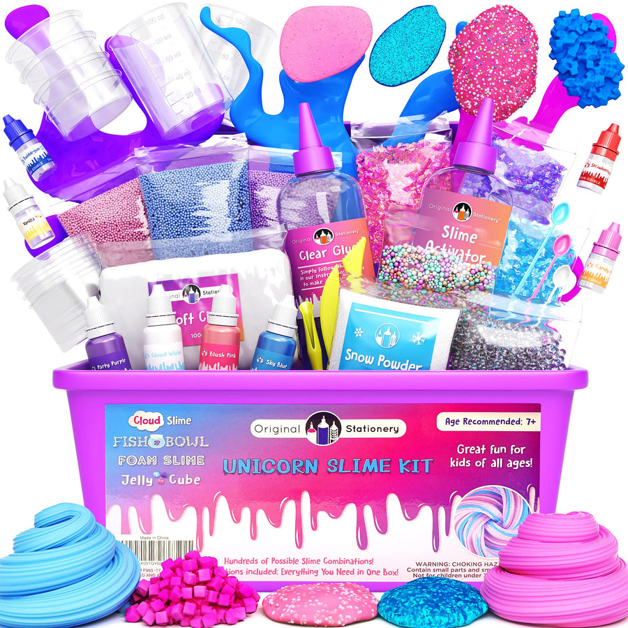 Original Stationery Unicorn Slime Kit Supplies Stuff for Girls Making Slime [Everything in One Box] Kids Can Make Unicorn, Glitter, Fluffy Cloud, Floam Putty, Pink