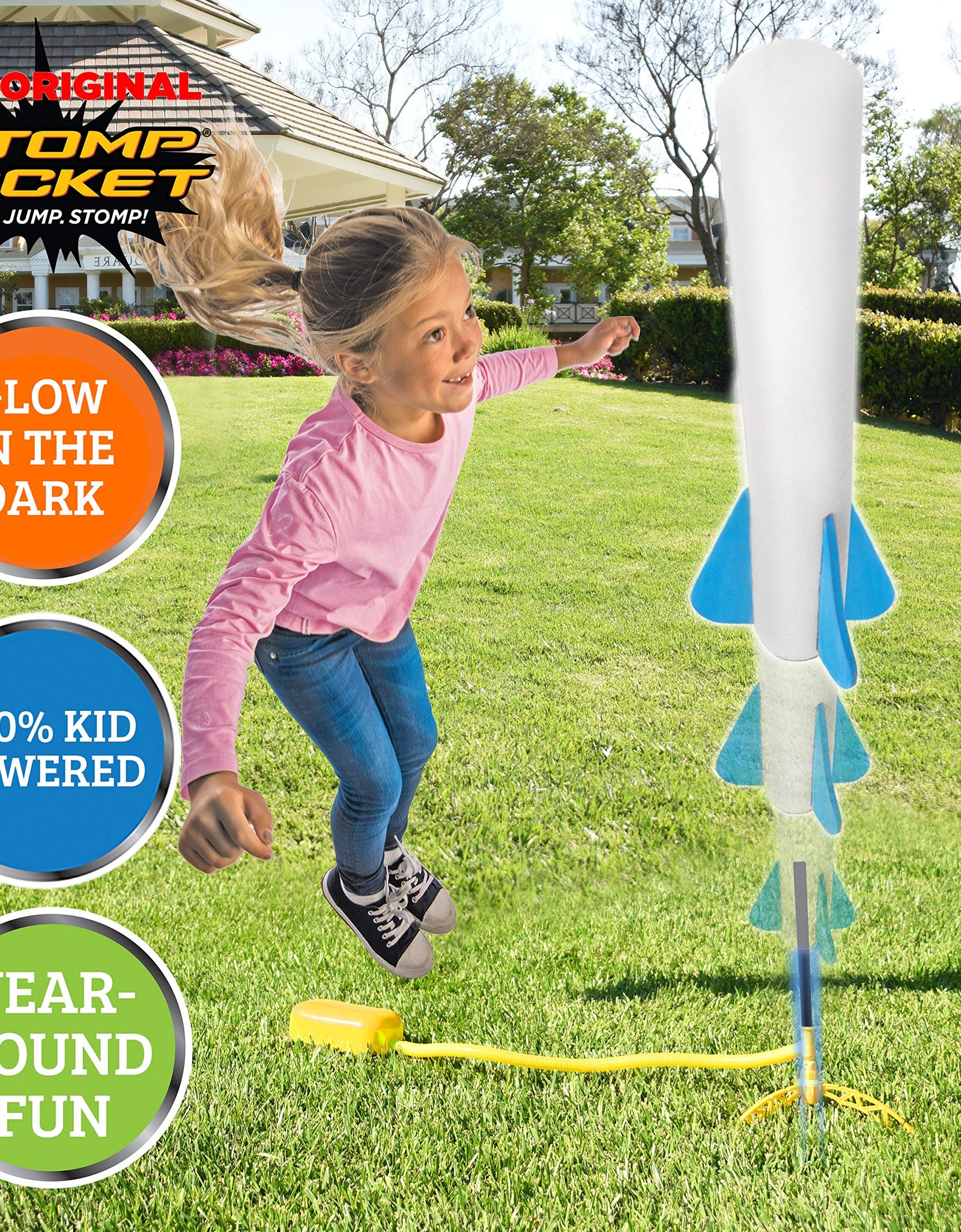 Stomp Rocket The Original Jr. Glow Rocket Launcher, 4 Foam Rockets and Toy Air Rocket Launcher - Glows in The Dark, STEM Gift for Boys and Girls Ages 3 Years and Up - Great for Year Round Play