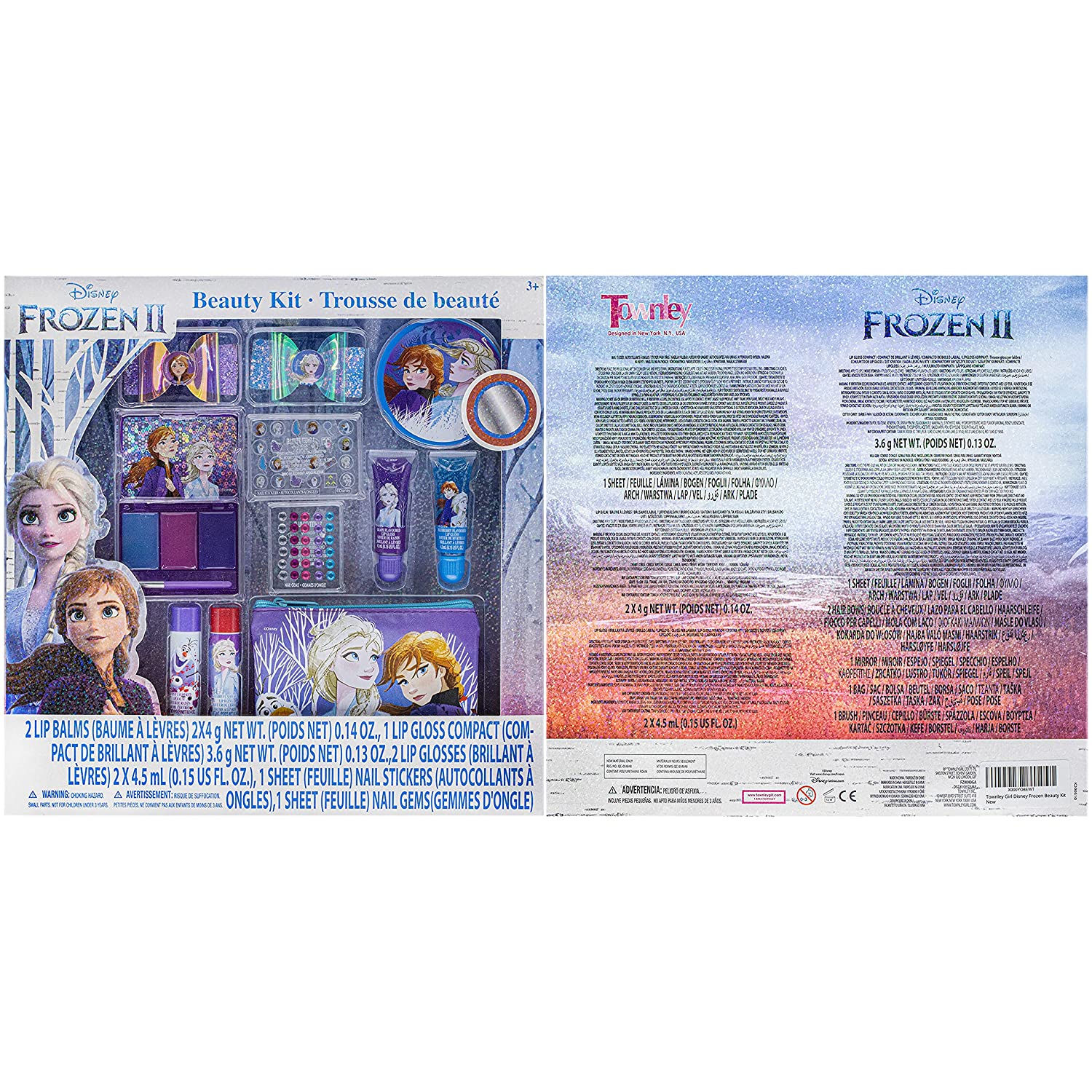 Disney Frozen 2 - Townley Girl Super Sparkly Cosmetic Beauty Makeup Set For Girls with Clips, Press On Nail, Lip Gloss, Nail Stickers, Lip Balm, Nail Gems and Mirror For Parties, Sleepovers & Makeovers