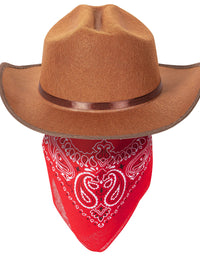 Narwhal Novelties Junior Cowboy Hat, Brown with Bandanna, Red; Bandanna & Cowboy Hat for Kids, Unisex
