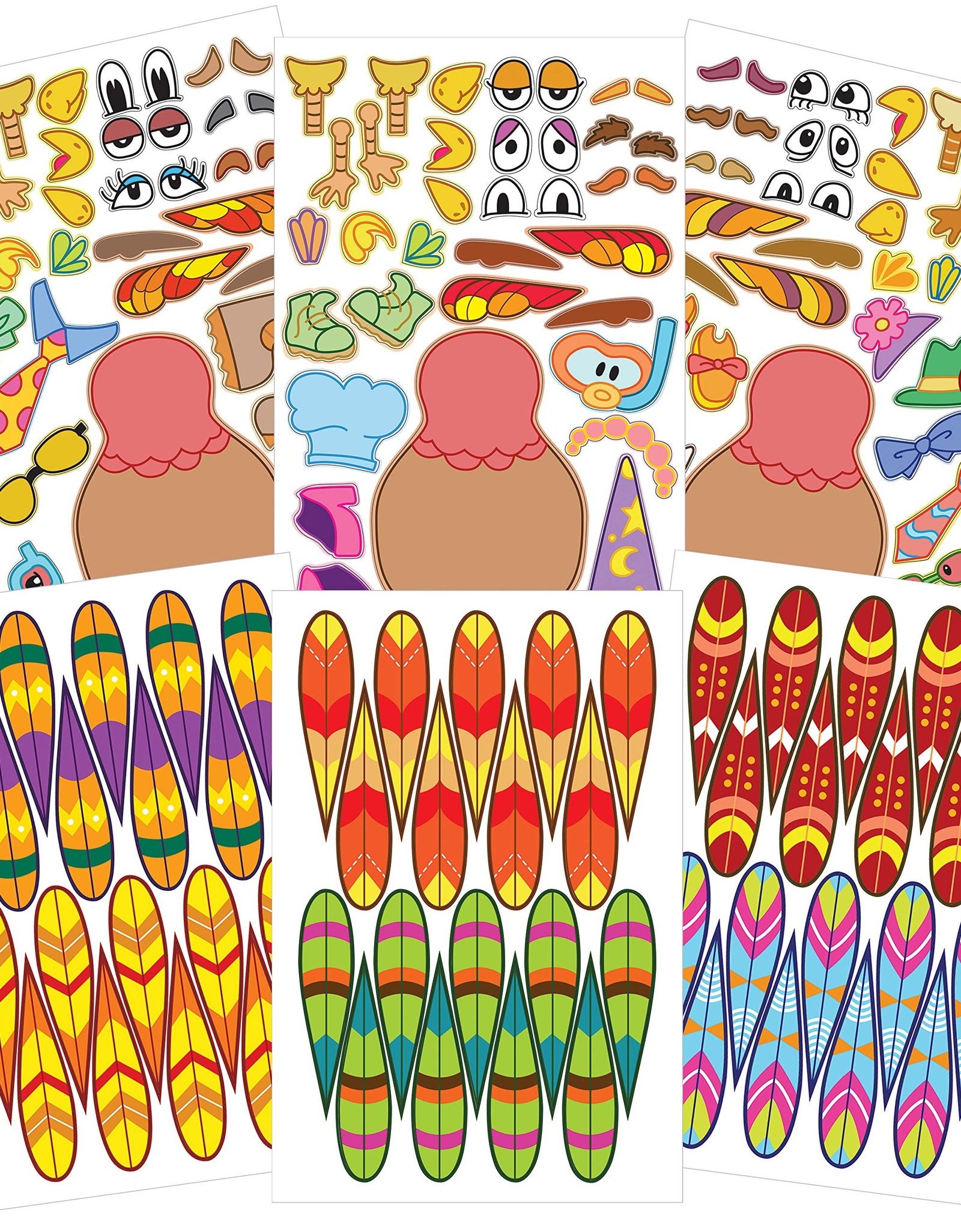 JOYIN 36 PCS Thanksgiving Make-a-Turkey Sticker Crafts for Kids DIY Turkey Stickers with Different Designs Thanksgiving Activities Party Favors