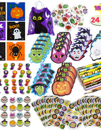 168 Pcs 24 Pack Assorted Halloween Art and Craft Stationery Kids Gift Set Trick or Treat Party Favor Toy Including Halloween Bag, Notepads, Stamps, Pencils, Stickers and Temporary Tattoos
