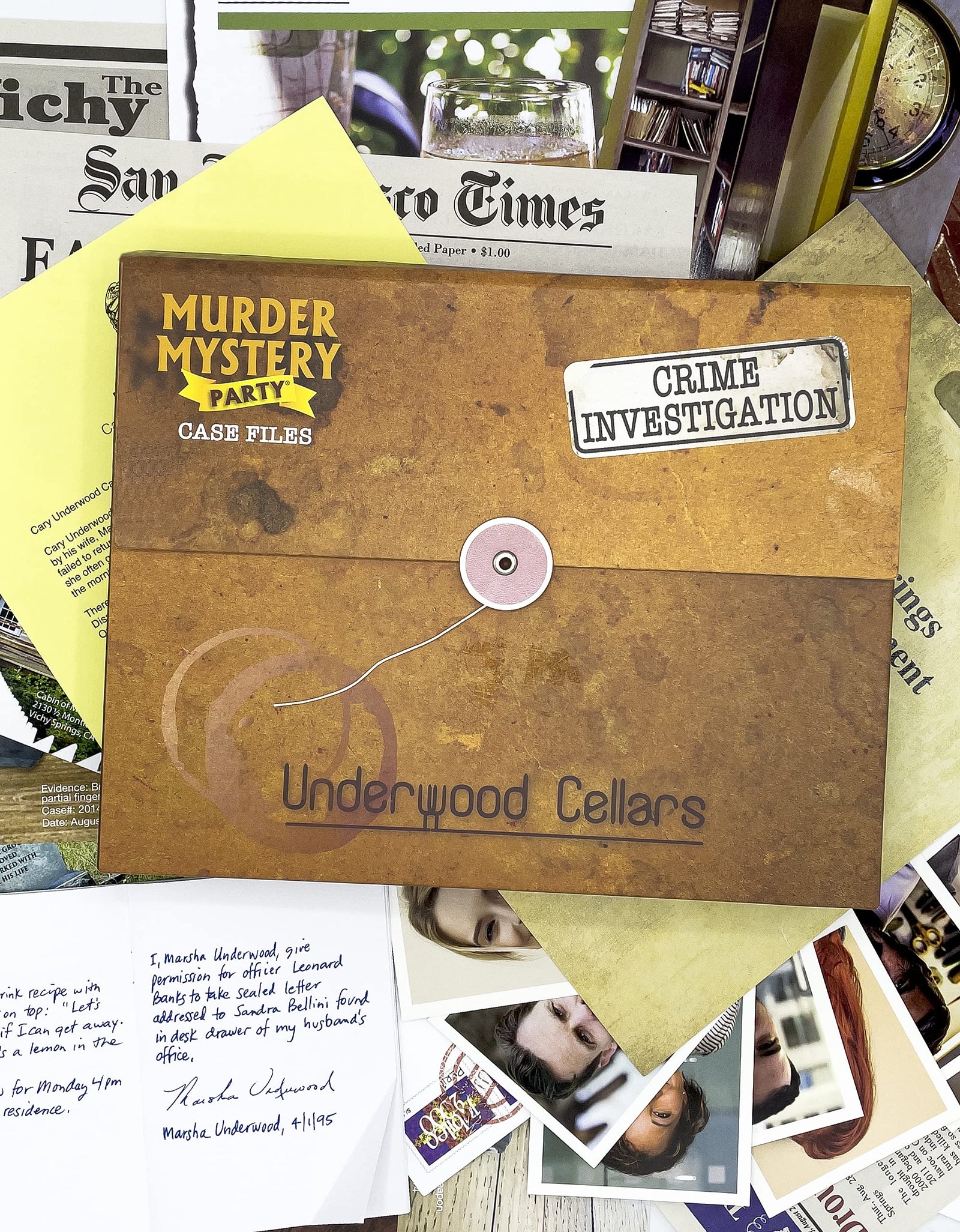 Murder Mystery Party Case Files: Underwood Cellars Unsolved Mystery Detective Case File Game Play Alone, w/ Friends, Family or for Couples Date Night Ages 14+ from University Games , Brown